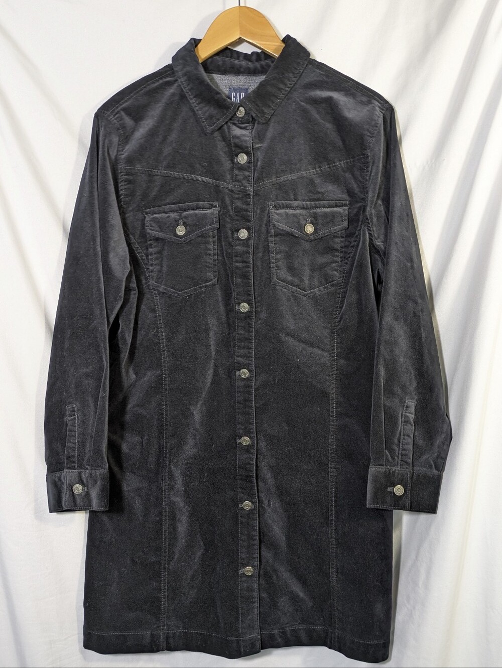 GAP Women's Black Velvet Button Down Shirt Dress NWT Retro Glam Boho Grunge XL